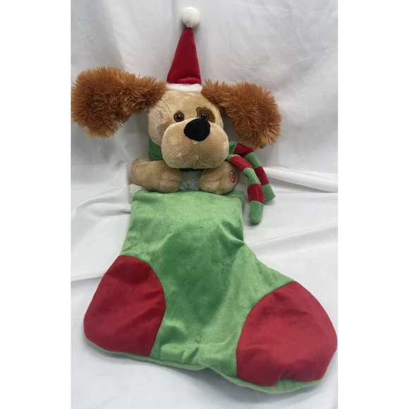 Christmas Stocking Musical Flop-Eared Doggie with Hanger  Plush 22” Working RARE - Picture 7 of 12